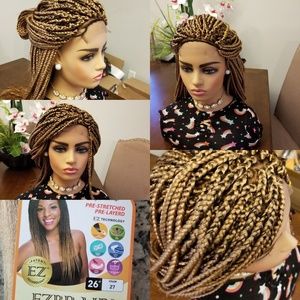 4x4 closure color 27 medium box braids wig